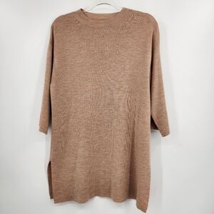 Eileen Fisher Crewneck Lightweight Swester Tunic Top Womens Size XL Tan